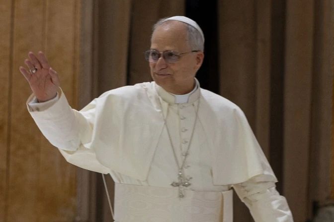 El Papa León XIV en el Aula Pablo VI en el Vaticano.