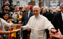 El Papa León XIV durante el encuentro que tuvo con los misioneros digitales e influencers católicos en la Basílica de San Pedro.