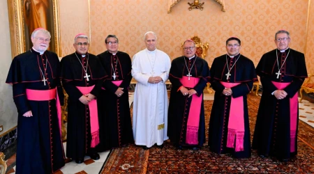 El Papa León XIV con los obispos de Bolivia este sábado en el Vaticano.