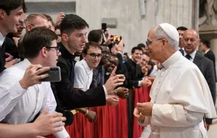 El Papa León XIV conversa con los seminaristas que participan en el Jubileo de los Seminaristas el 24 de junio de 2025. Crédito: Vatican Media.