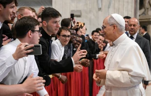 El Papa León XIV saluda a los participantes del Jubileo de los Seminaristas en la Basílica de San Pedro. Crédito: Vatican Media.