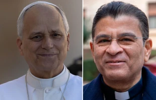 El Papa León XIV y Mons. Rolando Álvarez, Obispo de Matagalpa y Administrador Apostólico de Estelí (Nicaragua). Crédito: Daniel Ibáñez / EWTN News.