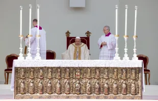 Imagen del Papa Francisco en la Misa celebrada desde Venecia este 28 de abril Crédito: Daniel Ibáñez/ ACI Prensa