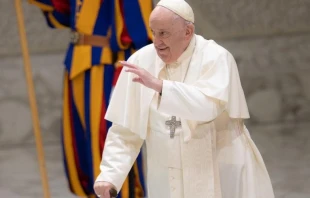 El Papa Francisco saluda a los fieles en la Audiencia General. Cru00e9dito: Daniel Ibu00e1u00f1ez/ACI Prensa 