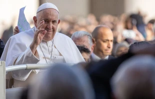 El Papa Francisco saluda a los fieles antes de la Audiencia General de este miércoles 22 de noviembre Crédito: Daniel Ibáñez/ACI Prensa