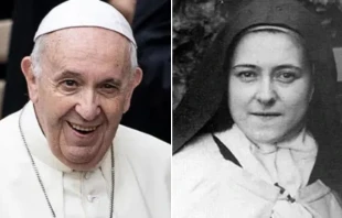 El Papa Francisco y Santa Teresita del Niño Jesús. Crédito: Daniel Ibáñez / ACI Prensa y dominio público.