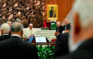 El Papa Francisco en el aula sinodal con los demás participantes Crédito: Vatican Media