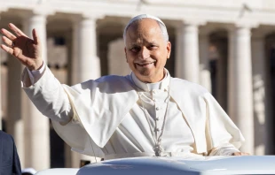 El Papa León XIV saluda a la multitud presente en la Plaza de San Pedro con ocasión del Jubileo de la Vida Consagrada, este 8 de octubre. Crédito: Daniel Ibáñez/EWTN.