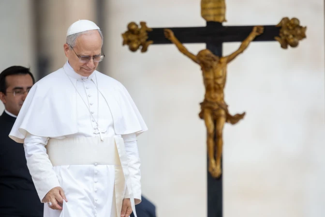 El Papa en la Plaza de San Pedro Crédito: Daniel Ibañez/ EWTN News