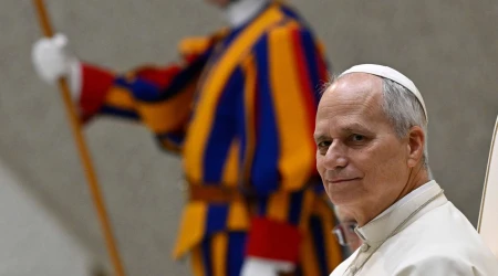 El Papa durante la Audiencia General de este miércoles junto a un guardia suzio