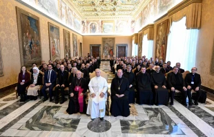El Papa en la audiencia que mantuvo con los responsables diocesanos de liturgia en el Palacio Apostólico Crédito: Vatican Media
