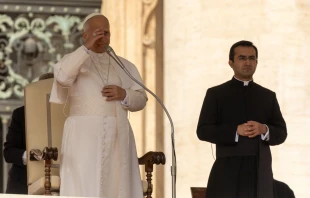 El Papa se santigua en la Plaza de San Pedro Crédito: Daniel Ibañez/EWTN News