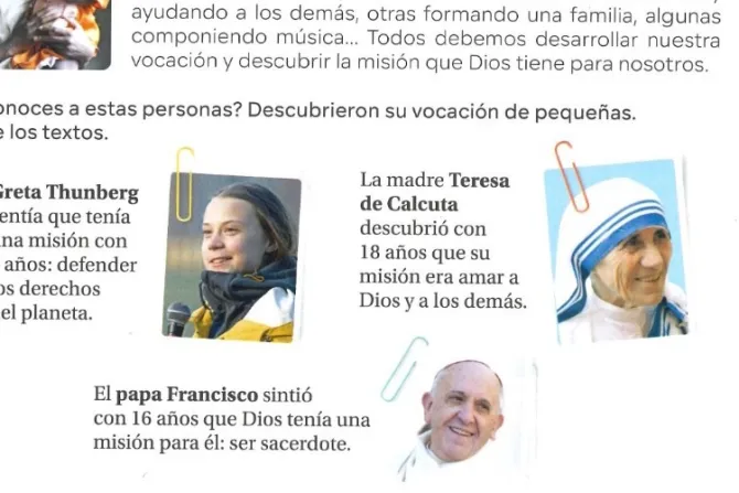Libro de religión compara “vocación” de  Greta Thunberg con el Papa y la Madre Teresa