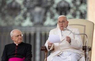 El Papa Francisco durante la audiencia general semanal en la Plaza de San Pedro, el 13 de marzo de 2024. Crédito: Daniel Ibáñez - EWTN News