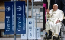 Izquierda: Policlínico Agostino Gemelli de Roma. Derecho: Papa Francisco el 13 de febrero de 2025.