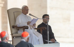 El Papa León XIV en la Audiencia Ggeneral del 25 de junio de 2025. Crédito: Daniel Ibañez / EWTN Noticias.