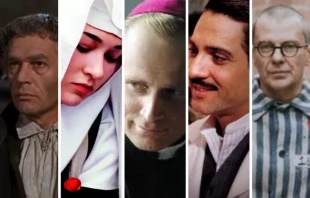 De izquierda a derecha: “Un hombre para la eternidad” (1966), “Teresa” (2004), “Karol: Un hombre que se convirtió en Papa” (2005), “San Giuseppe Moscati: Médico de los pobres” (2007), “Triunfo del corazón” (2025). Crédito: Cortesía de Columbia Pictures//Saint Luke Productions/Canale 5/Rai 1/Sherwood Fellows.