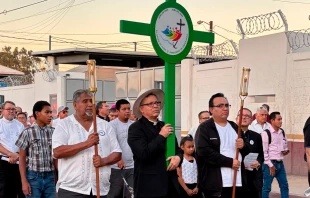 Peregrinación durante el "Encuentro Binacional: migrantes, peregrinos de esperanza en Cristo", realizado en San Luis Río Colorado, en el estado mexicano de Sonora. Crédito: Cuenta de X de la Diócesis de San Bernardino.