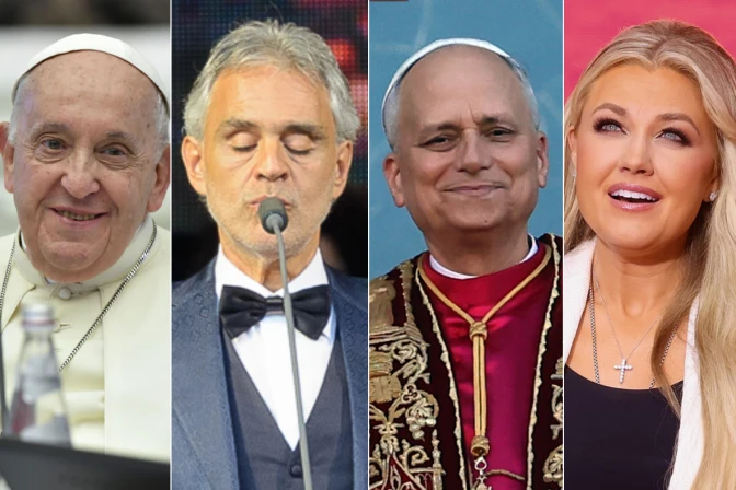 Papa Francisco, Andre Bocelli, Papa León XIV, Erika Kirk.