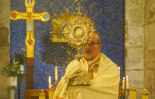 El Cardenal Pierbattista Pizzaballa en la celebración del Corpus Christi en la Basílica del Santo Sepulcro de Jerusalén en Tierra Santa. Crédito: Latin Patriarchate of Jerusalem.