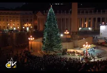 El árbol que este año adorna la Plaza de San Pedro en el Vaticano (Captura Youtube)