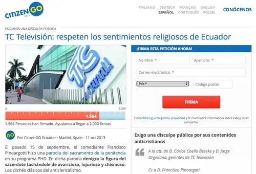 Ecuador: Convocan boicot contra TC Televisión por ofender a Iglesia y al Papa