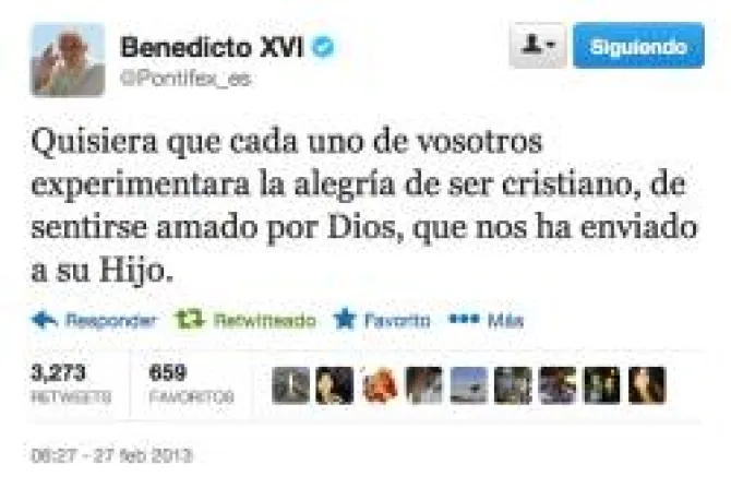 Benedicto XVI en Twitter: Quisiera que todos experimentaran el amor de Dios