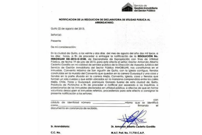 Autoridades de Ecuador amenazan con expropiar iglesia y convento de agustinos