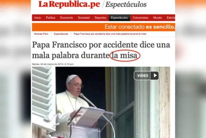 Diario peruano La República confunde el Ángelus del Papa con Misa