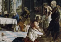 Cristo lava los pies a sus discípulos, detalle de El Lavatorio, de Tintoretto.