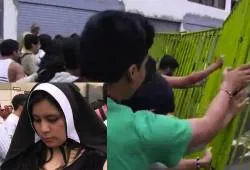 Ataque contra cerco policial / Mujer disfrazada de religiosa. Fotos: Captura YouTube