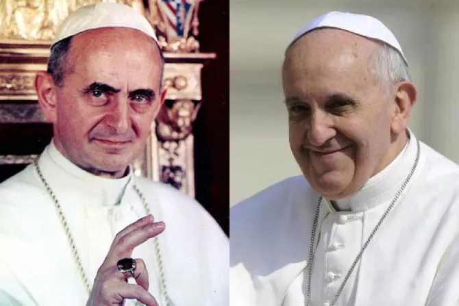 El Papa Francisco reza ante la tumba de Pablo VI