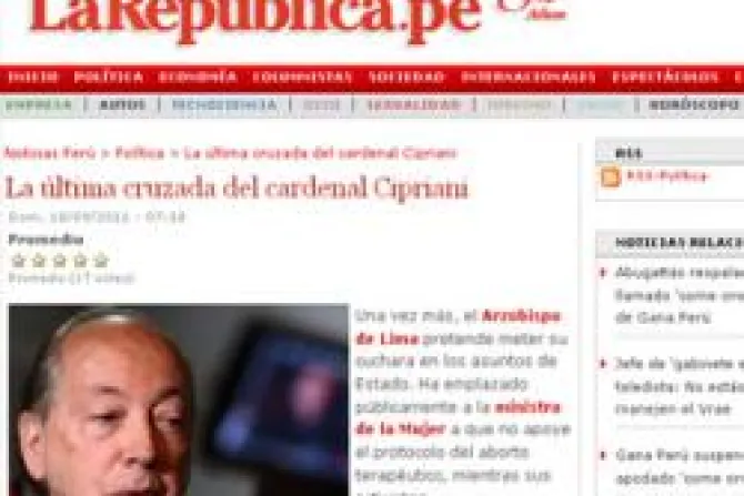 Diario La República arremete contra Cardenal Cipriani y pro-vidas en Perú