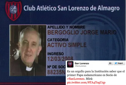 Carné de socio del Papa Francisco del Club San Lorenzo