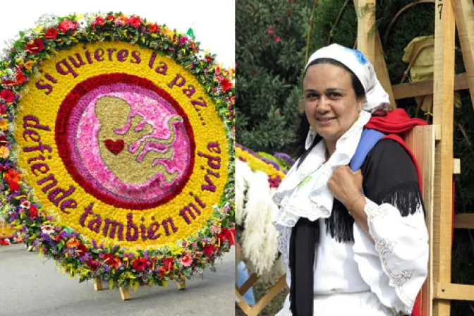 Madre de familia porta claro mensaje pro vida en tradicional desfile de “silleteros” en Colombia