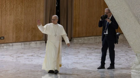El Papa León XIV saluda a los fieles en el Aula Pablo VI