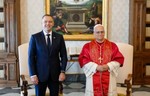 León XIV con Karol Tadeusz Nawrocki, presidente de Polonia Crédito: Vatican Media