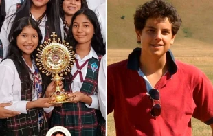 Adolescentes panameñas sostienen el relicario con la reliquia de primer grado del Beato Carlo Acutis. Crédito: Instagram @amigosdecarloacutiscol.oficial - Fundación Carlo Acutis.