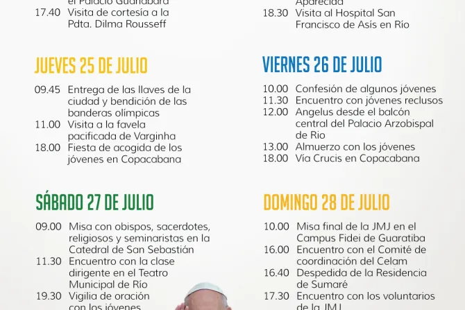 INFOGRAFIA: La agenda del Papa Francisco en la JMJ Rio 2013