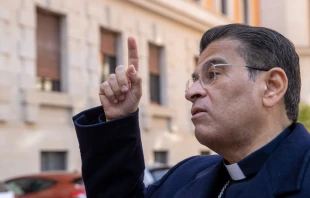 Mons. Rolando Álvarez, Obispo de Matagalpa y Administrador Apostólico de Estelí en Nicaragua, en la entrevista con EWTN Noticias en Roma. Crédito: Daniel Ibáñez / EWTN News.