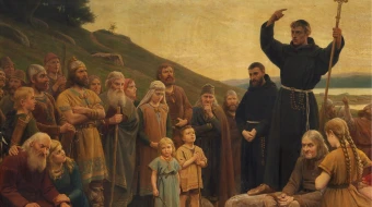 San Ansgar, misionero en Escandinavia. Pintura de Wenzel Tornøe, 1895.
