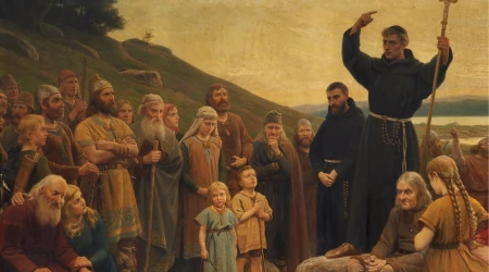 San Ansgar, misionero en Escandinavia. Pintura de Wenzel Tornøe, 1895.