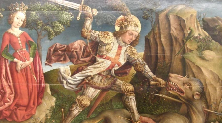 San Jorge mata al dragón, pintura de Jost Haller