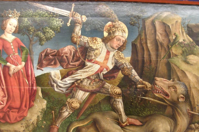 San Jorge mata al dragón, pintura de Jost Haller
