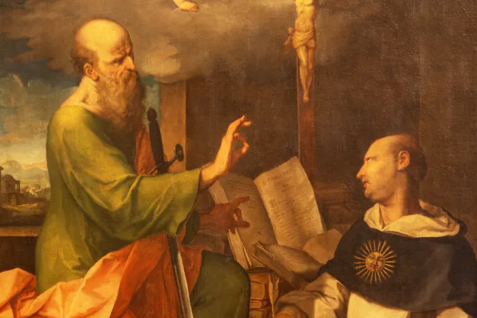 San Pablo Apóstol aprobando las enseñanzas de Santo Tomás de Aquino