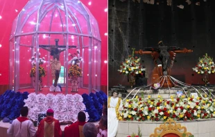 Antes y después de la imagen de la Sangre de Cristo. Crédito: Catedral de Managua Inmaculada Concepción