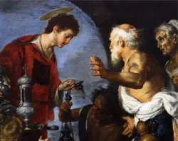 Detalle del cuadra "La caridad de San Lorenzo" (pintura de Bernardo Strozzi)