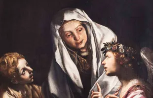 Evangelista presentándole a su madre, Santa Francisca Romana, su nuevo arcángel de la guarda Crédito: Dominio Público - Wikimedia Commons