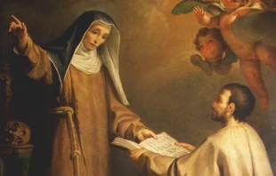 Santa Jacinta Marescotti dando indicaciones a uno de sus seguidores Crédito: Dominio Público