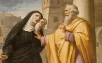 Santa Mónica y su hijo San Agustín en una pintura en la iglesia Sant' Agostino en Roma